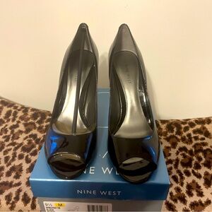Nine West Women's Black Patent Peep-Toe Pumps